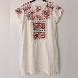 Johnny Was Ivory Mini Dress with Vibrant Embroidery. 100% Linen